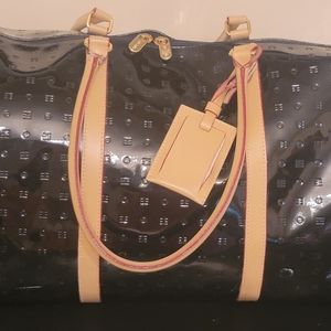 XL Black/Camel Patent Leather Duffel Bag by Arcadia